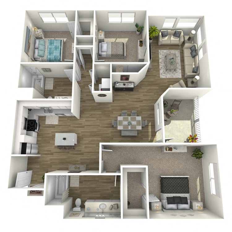Floor plan for 3 beds, 2 baths, 1464 sqft